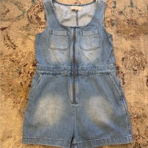 BCBGeneration Light Blue Denim Zip-Front Romper